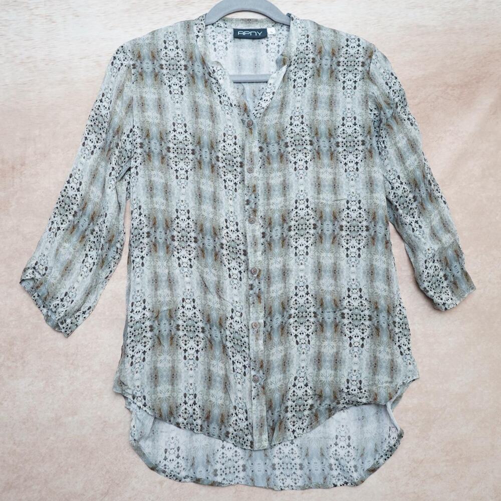 APNY Geometric Tunic Blouse Sheer Small